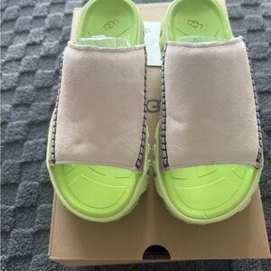 UGG Venture Daze Slide Sandals Neon Green Chunky Platform Suede Size 10/11 NIB
